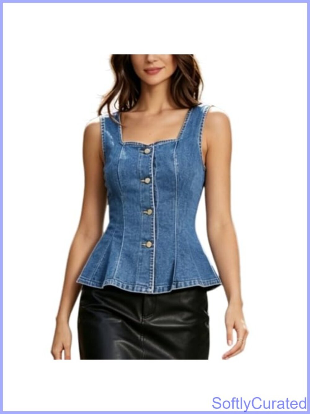 Fitted Denim Corset Tank Top Peplum Button-Front Summer Jean Vest